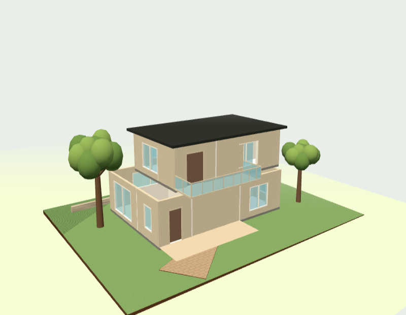 Krokia ile oluşturulan iki katlı demo evin 3B modeli